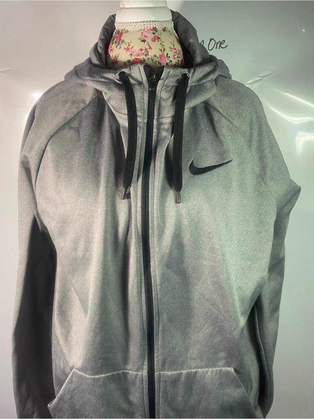 Nike Men’s Gray Hooded Performance Jacket with Black Swoosh